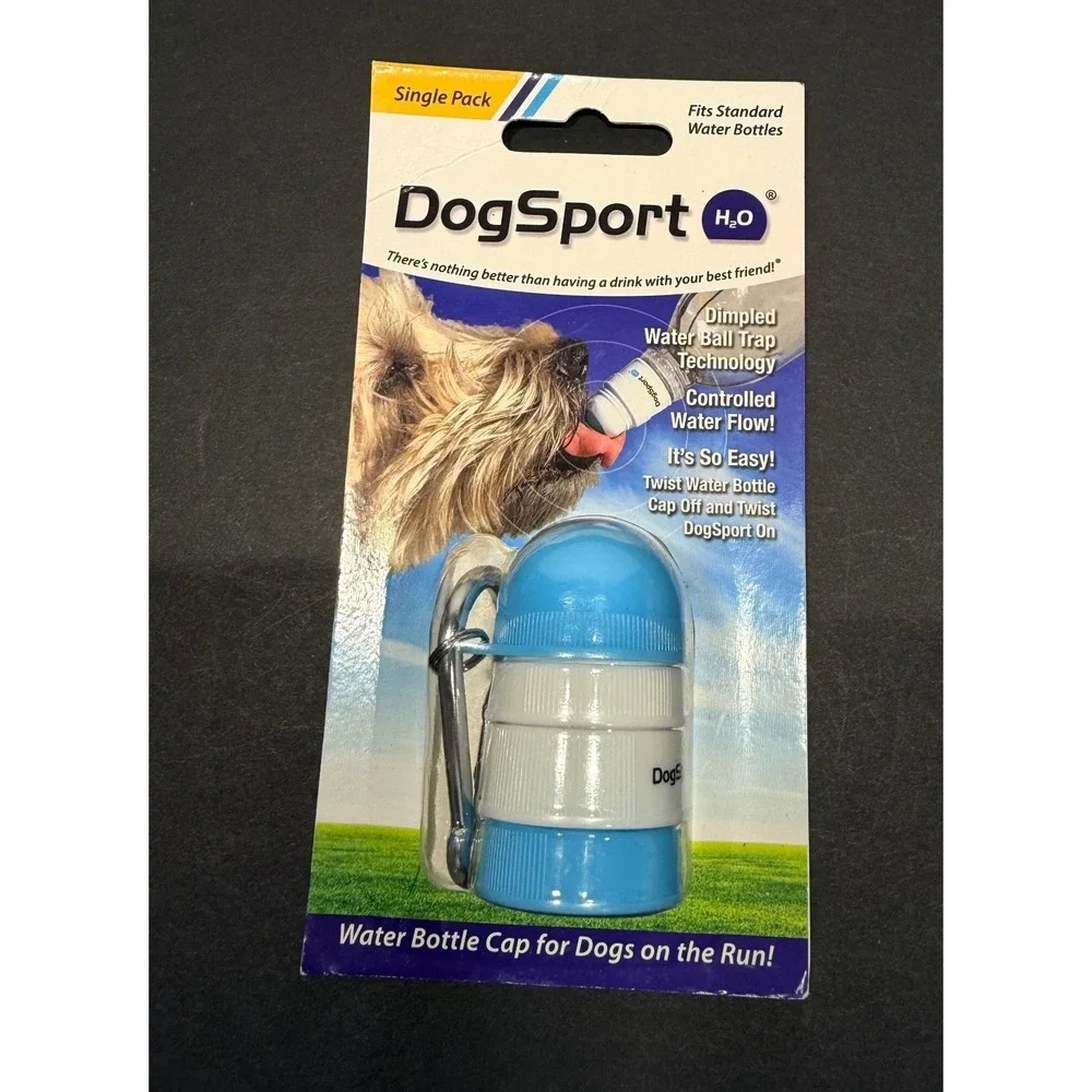 DogSport H2O Water Bottle Cap for Dogs Portable Travel Roller Ball Blue White